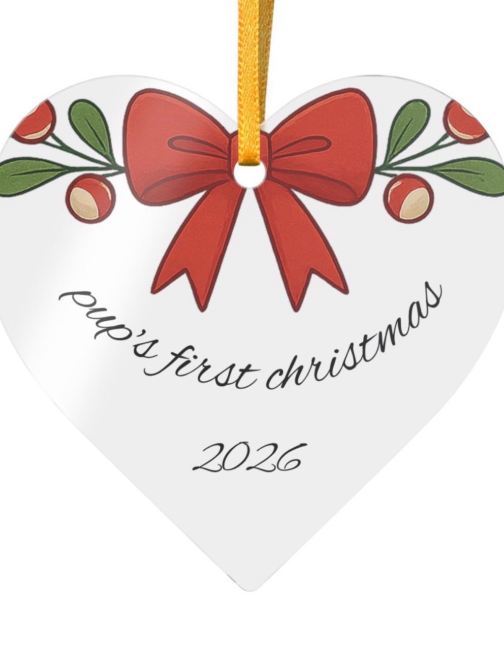 Pup's First Christmas 2026 Heart Ornament - Red Bow